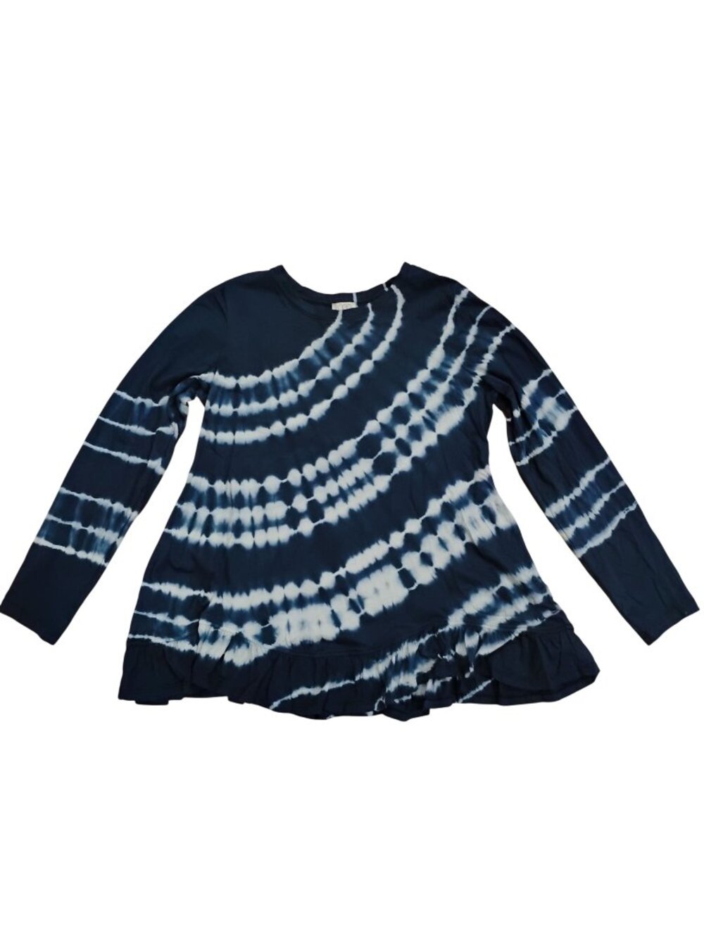 LOGO Womens S Navy Blue Long Sleeve Tie Dye T-Shirt Cotton Blend